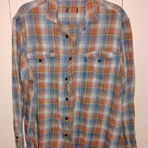 George Men's Plaid Button-Down Shirt in Blue and Orange